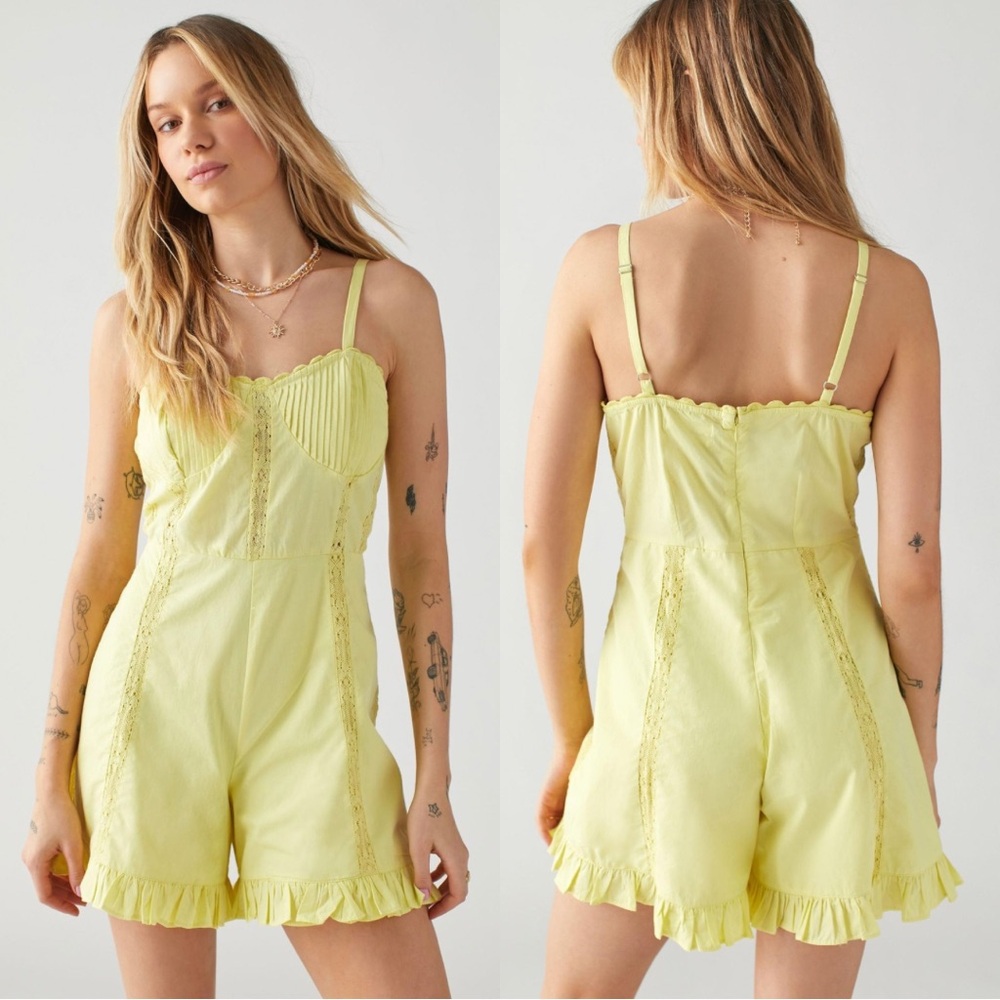 NEW Urban Outfitters Juliette Lace Inset Romper Sun Yellow - XS
